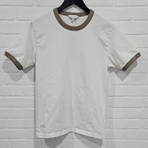 Club Monaco Cream And Olive Ringer Tee